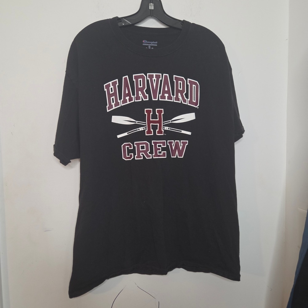 Champion Harvard Crew T-Shirt Mens XL Black Graphic Rowing Tee Collegiate H Logo